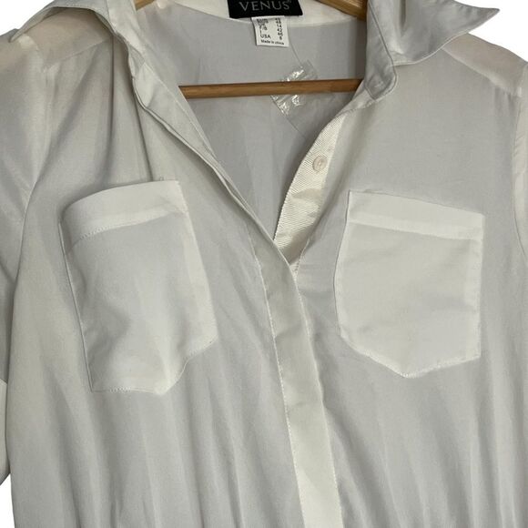Venus dress grey white button shirt top ruched bottom short sleeve size 8 - Picture 5 of 15